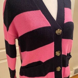 Loft Navy/Pink Striped Cardigan